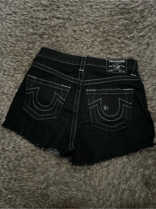 True Religion Pants - True Religion Black Denim Raw Hem Back-Pocket Shorts